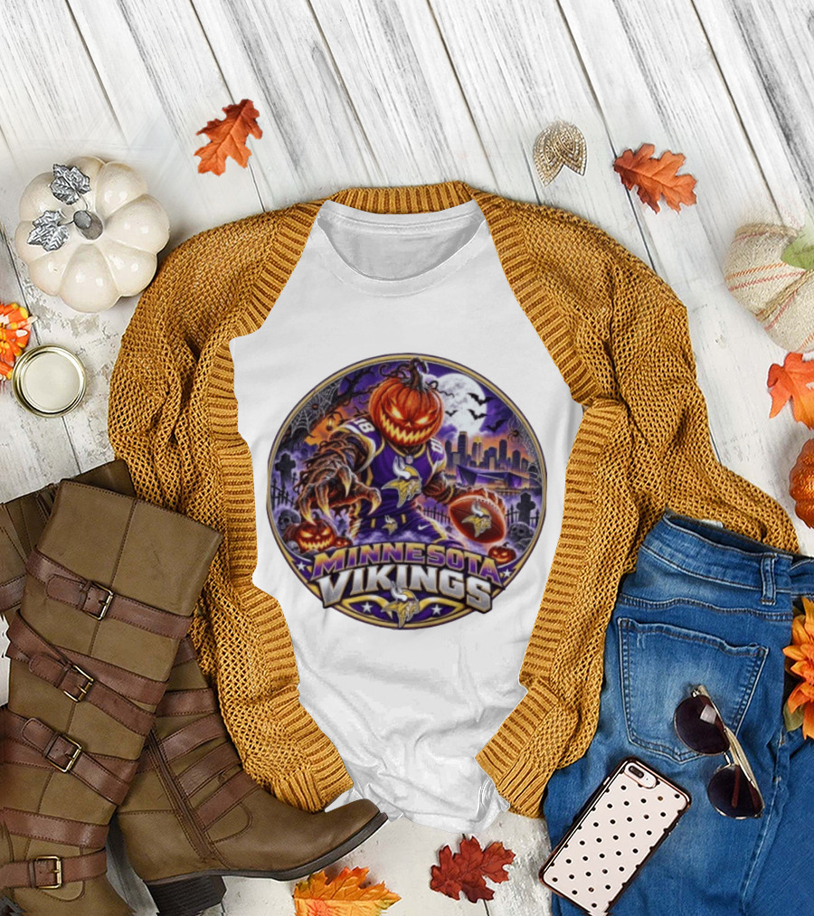 Minnesota Vikings Halloween Jack O' Lantern Football Spooky Night T-Shirt