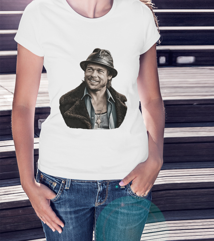 Brad Pitt Leather Jacket And Hat Style Killing Them Softly Jackie Cogan T-Shirt