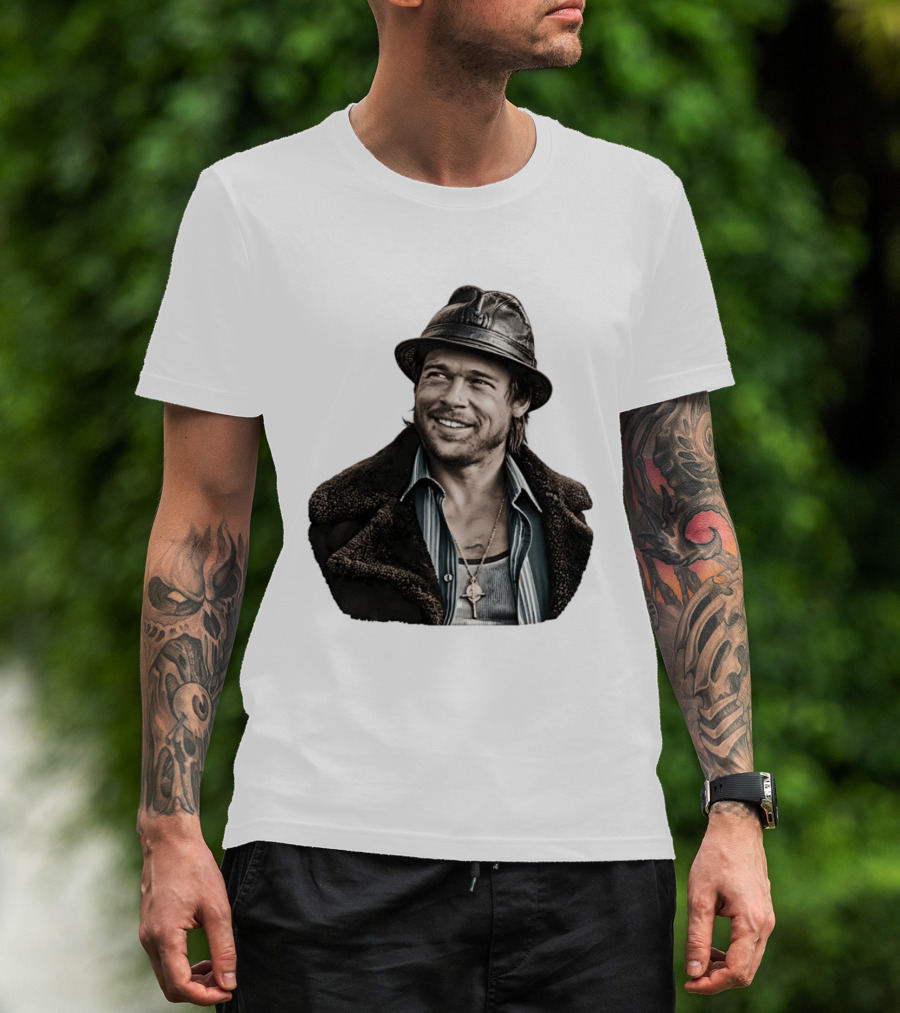 Brad Pitt Leather Jacket And Hat Style Killing Them Softly Jackie Cogan T-Shirt