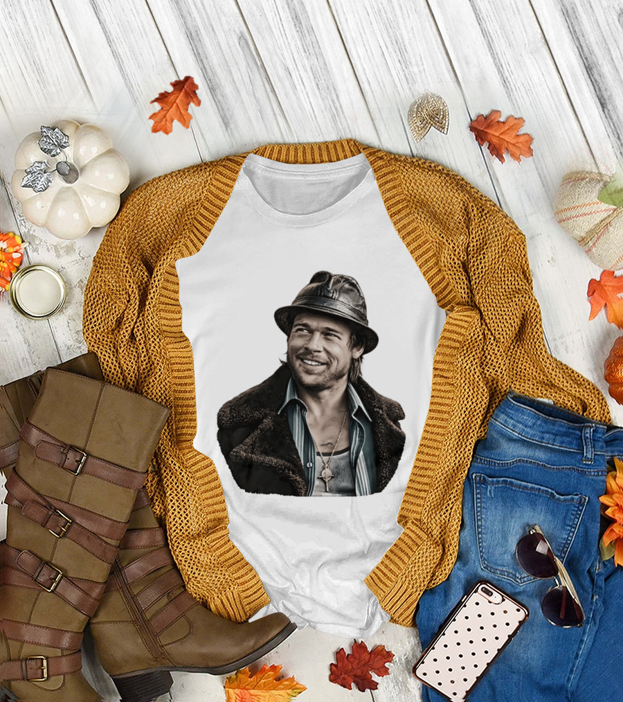 Brad Pitt Leather Jacket And Hat Style Killing Them Softly Jackie Cogan T-Shirt