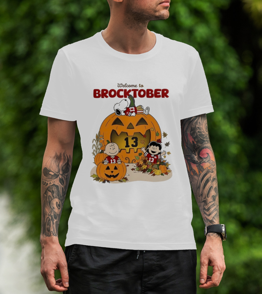 Brock Purdy San Francisco 49ers Welcome To Brocktober Peanuts Halloween Pumpkin Snoopy Charlie Brown T-Shirt