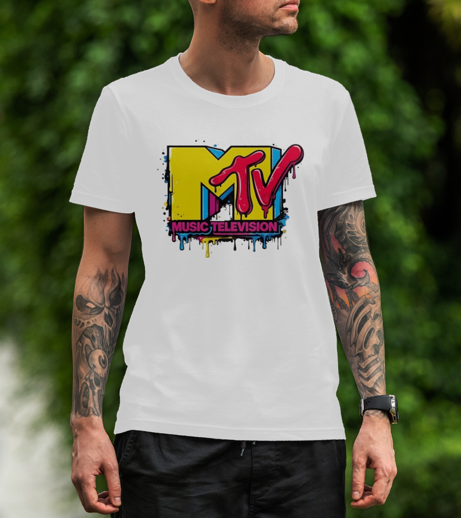MTV Music Television 90s Nostalgia Bold Neon Drip T-Shirt