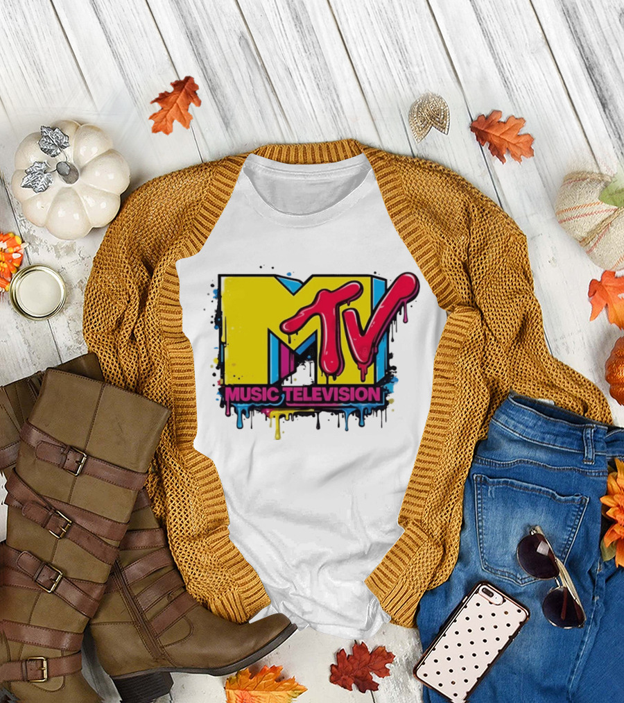 MTV Music Television 90s Nostalgia Bold Neon Drip T-Shirt