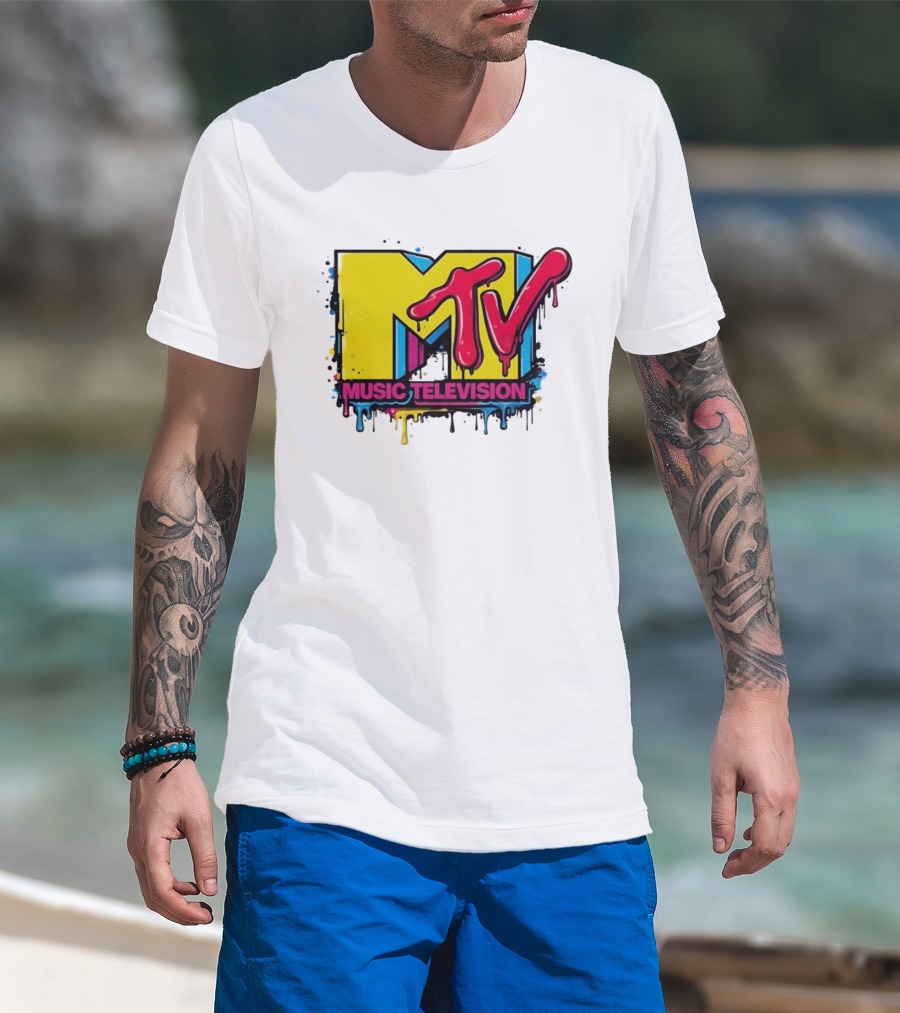 MTV Music Television 90s Nostalgia Bold Neon Drip T-Shirt