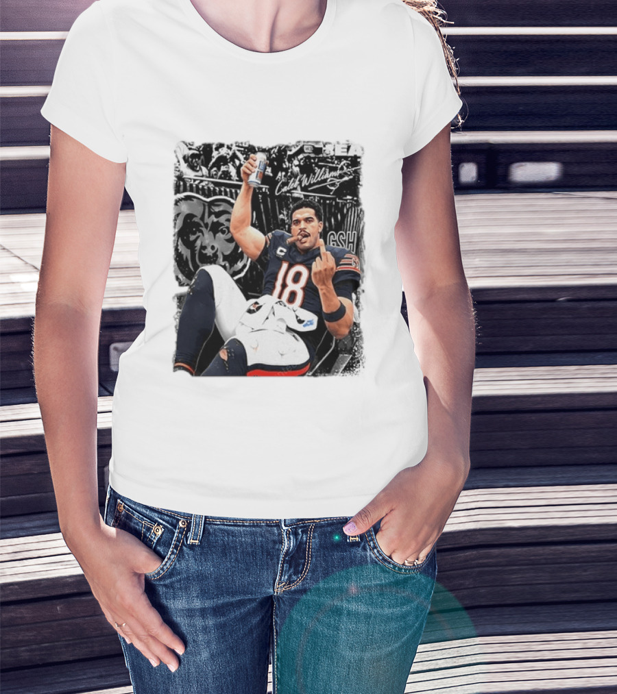 Caleb Williams Chicago Bears Drinking Beer And Smoking Cigar Iconic Gesture T-Shirt