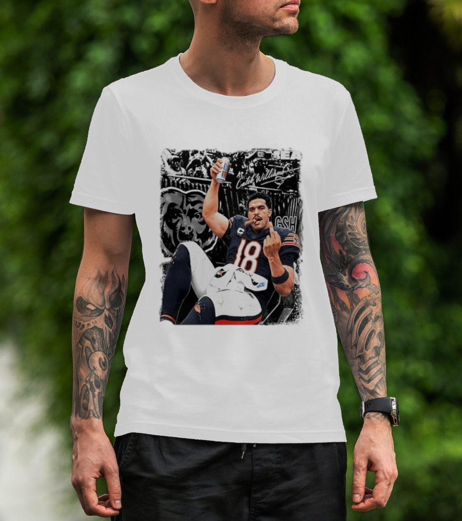 Caleb Williams Chicago Bears Drinking Beer And Smoking Cigar Iconic Gesture T-Shirt
