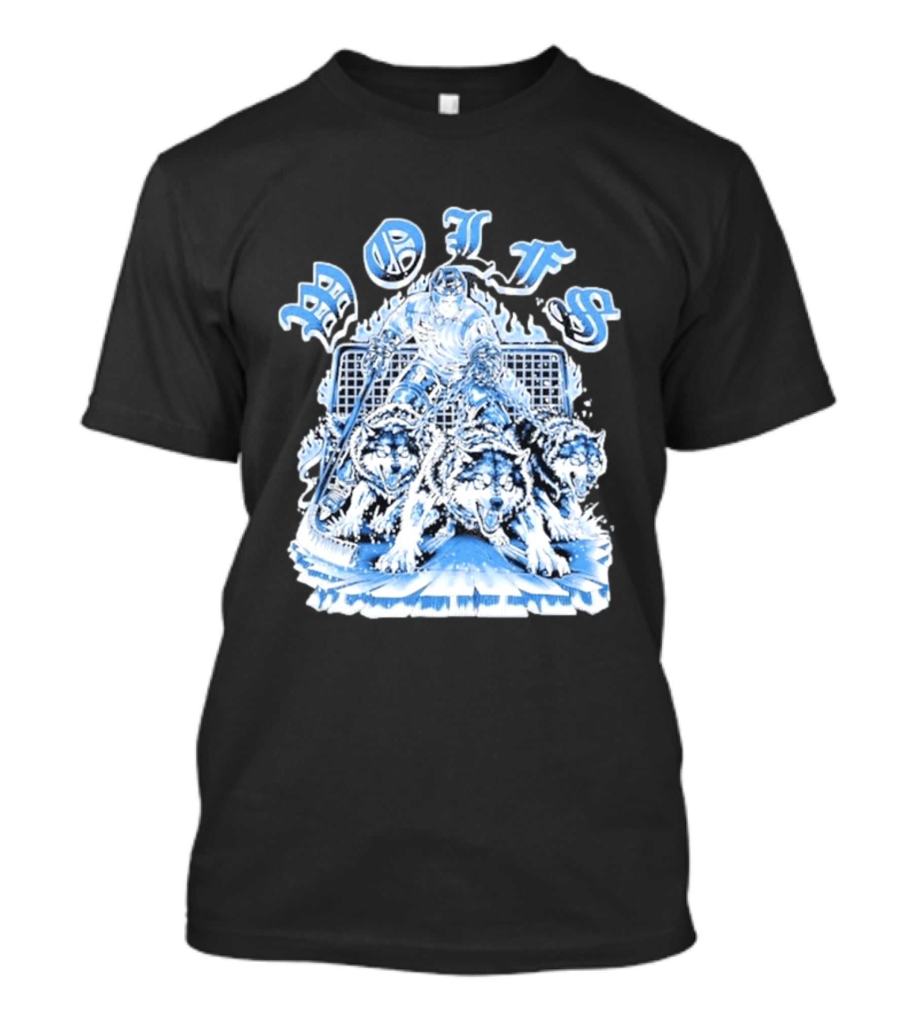 Motifs Wolf Hockey Skeleton Goalie With Three Wolves T-Shirt