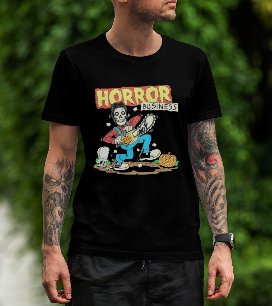 Misfits Horror Business Skeleton With Chainsaw And Pumpkin T-Shirt