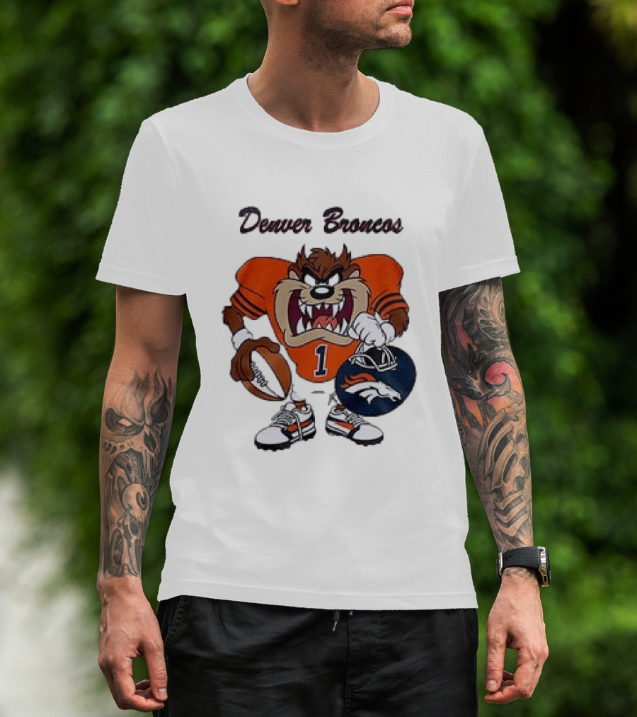Denver Broncos Taz Looney Tunes Football Number 1 T-Shirt
