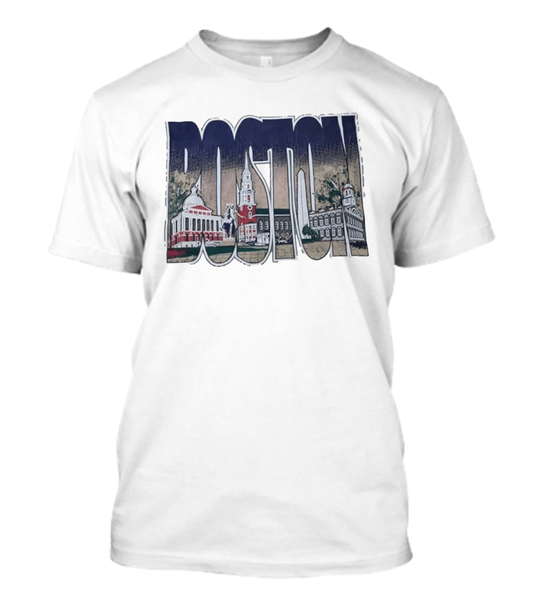 Boston City Skyline Landmark Historic Buildings Distressed T-Shirt