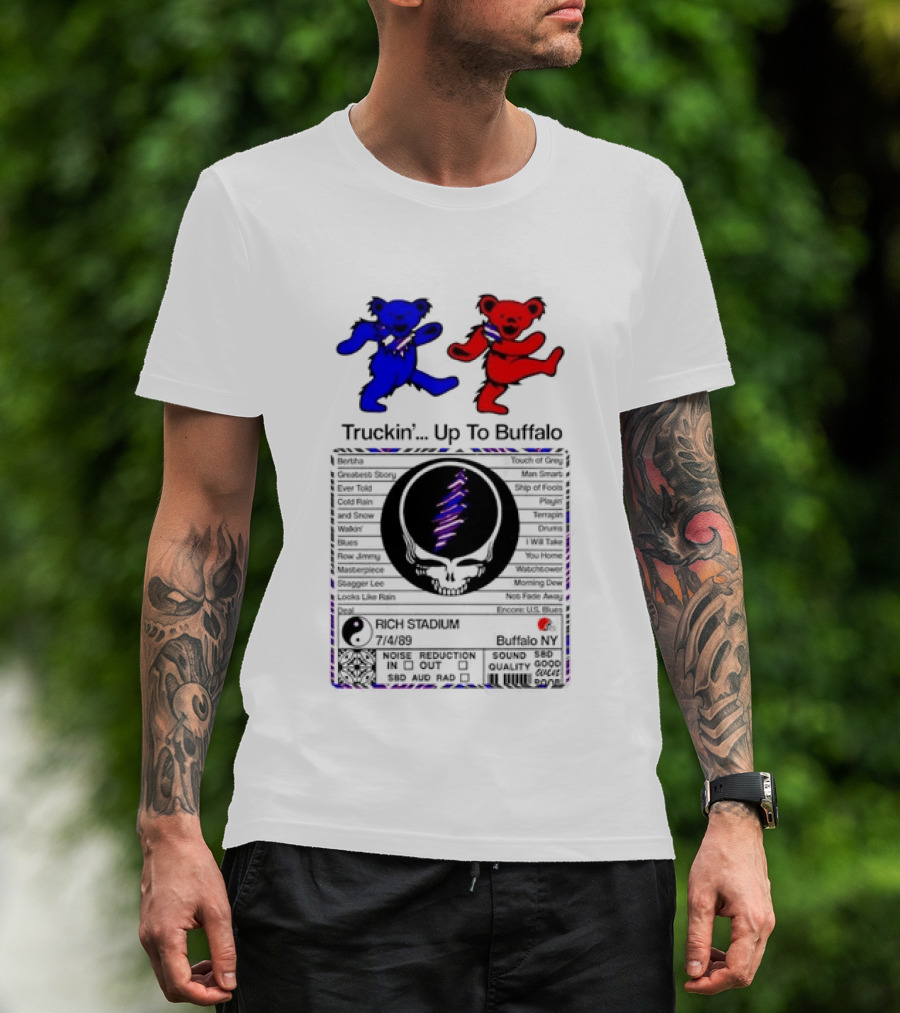 Grateful Dead Dancing Bears Truckin Up To Buffalo Nutrition Label T-Shirt