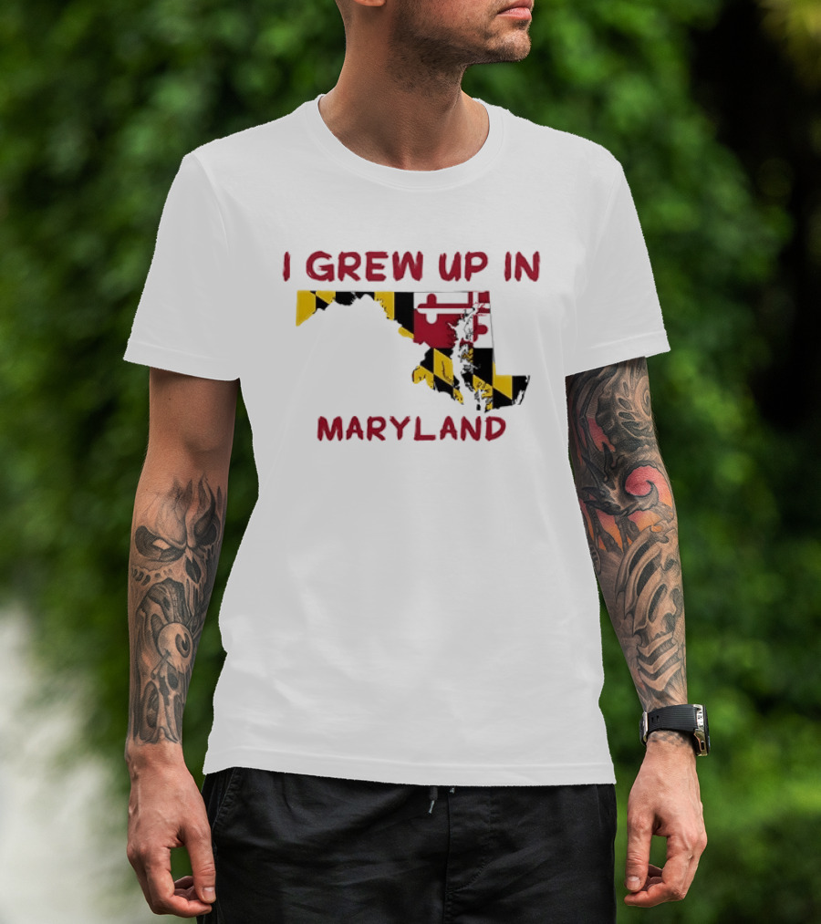 I Grew Up In Maryland State Map Flag T-Shirt