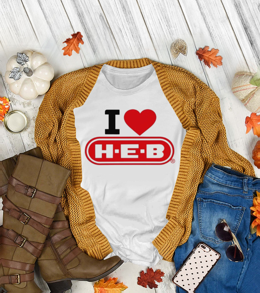 I Love H E B Texas Grocery Store Red Heart T-Shirt