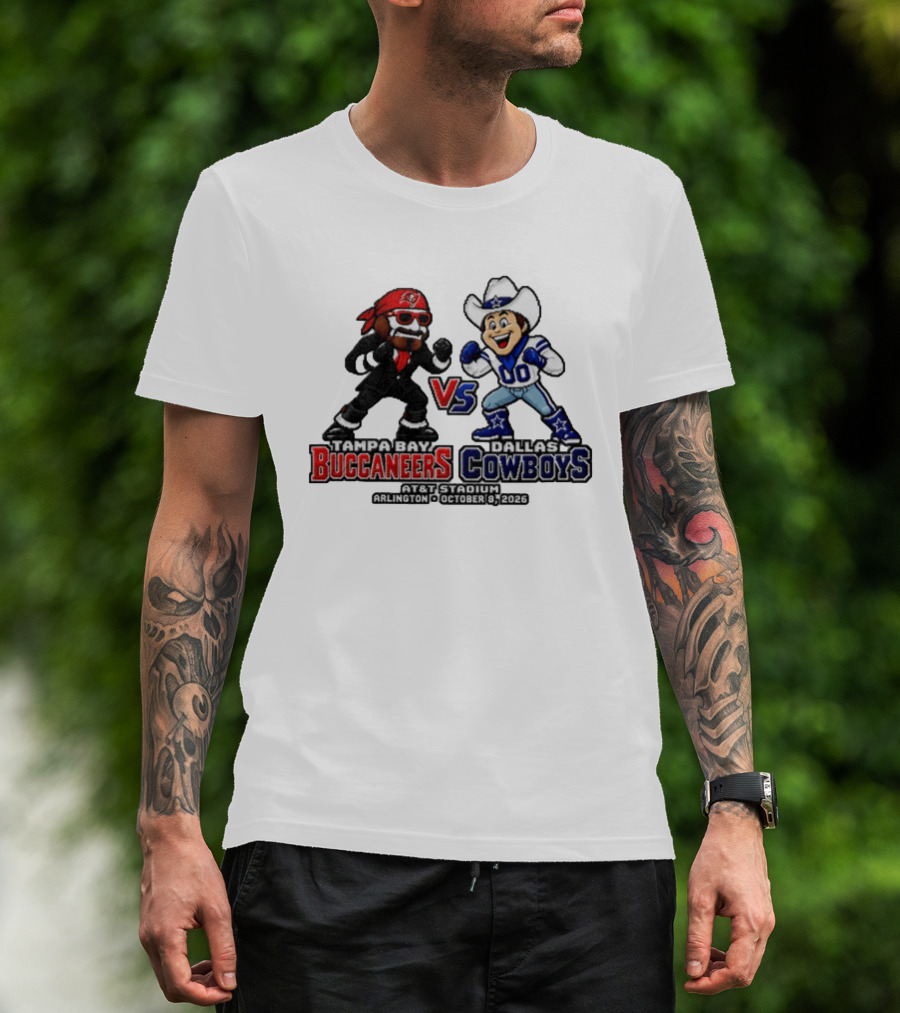 Tampa Bay Buccaneers Vs Dallas Cowboys 2026 Mascots Pixel AT&T Stadium Arlington October 8 T-Shirt