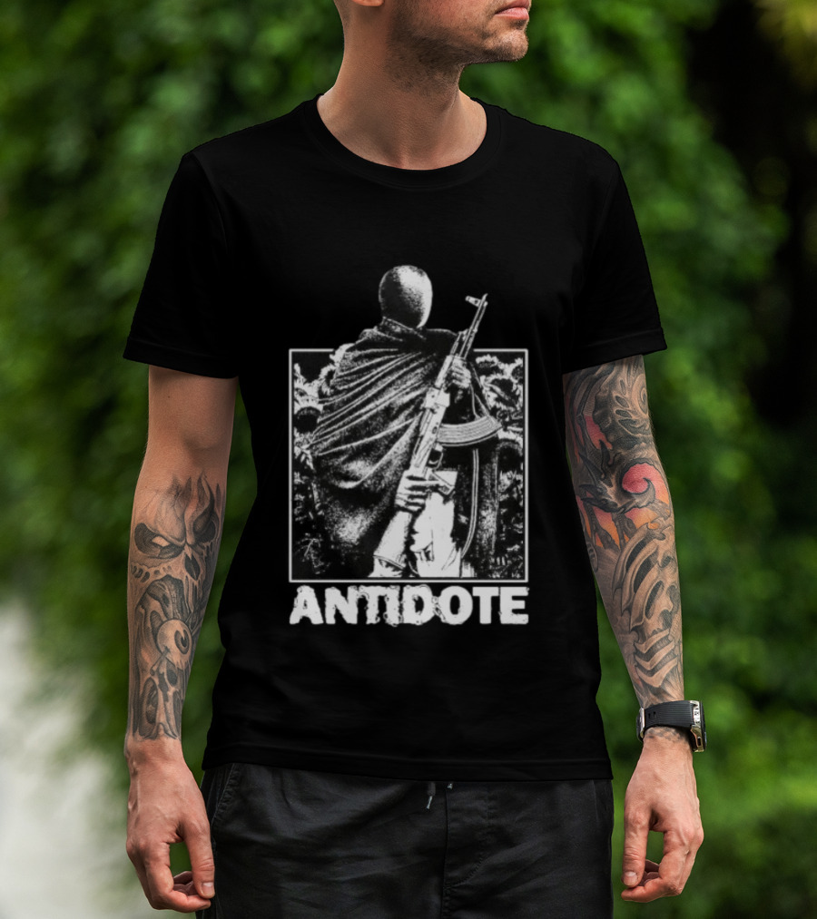 Antidote Masked Figure With Rifle Sunflower Field T-Shirt