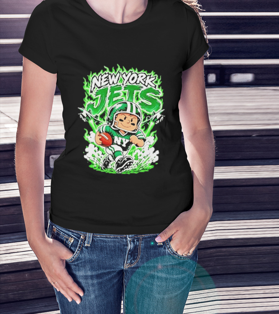New York Jets Cartoon NY Football Player With Helmet And Ball T-Shirt