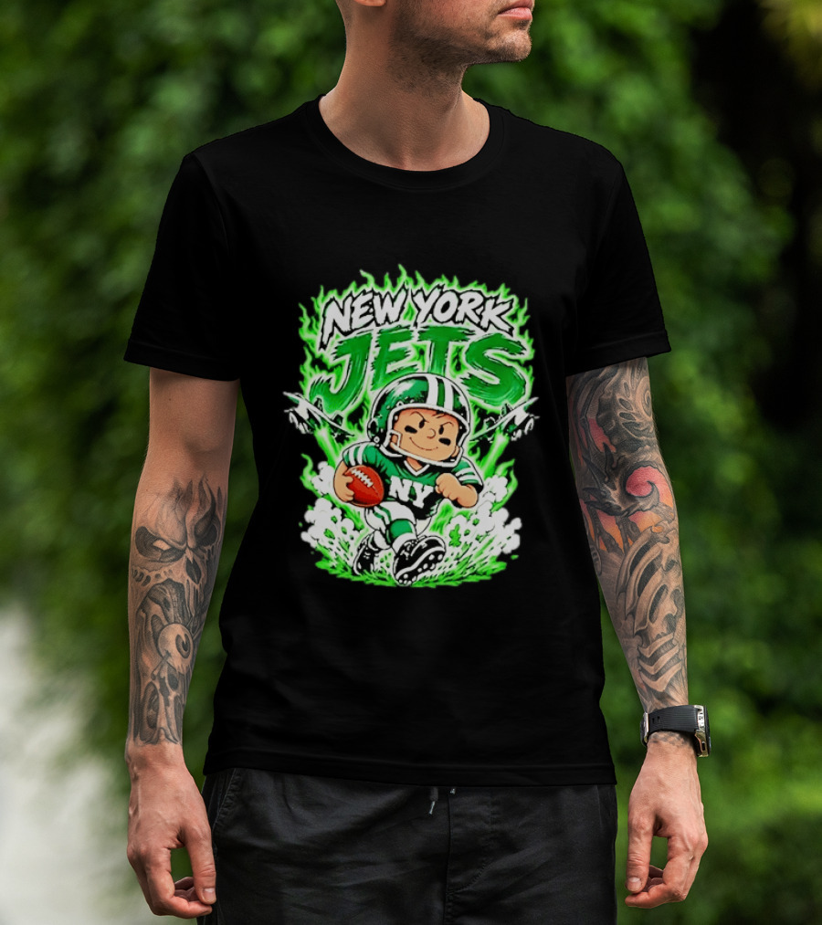 New York Jets Cartoon NY Football Player With Helmet And Ball T-Shirt