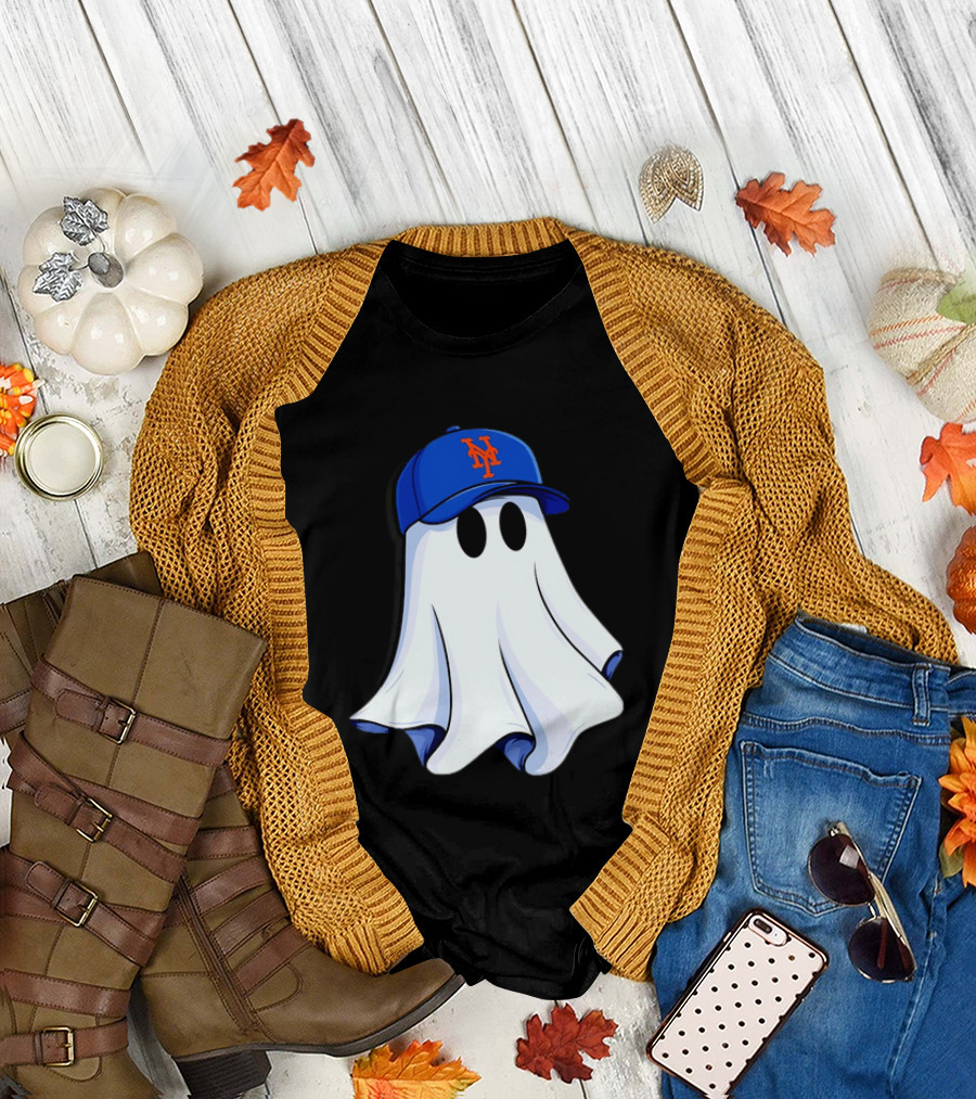 New York Mets MLB Ghost Baseball Halloween T-Shirt