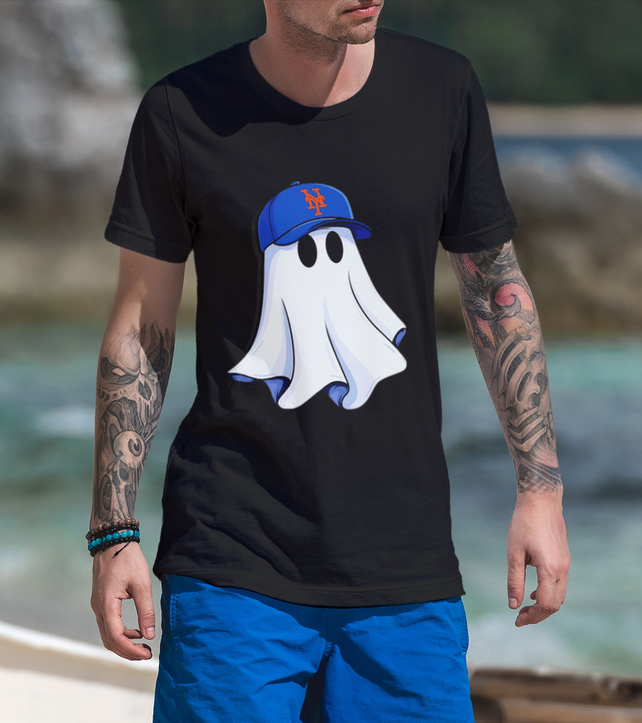 New York Mets MLB Ghost Baseball Halloween T-Shirt