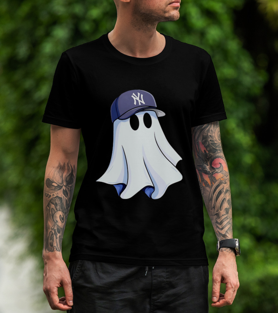 New York Yankees MLB Ghost Baseball Cap Halloween T-Shirt