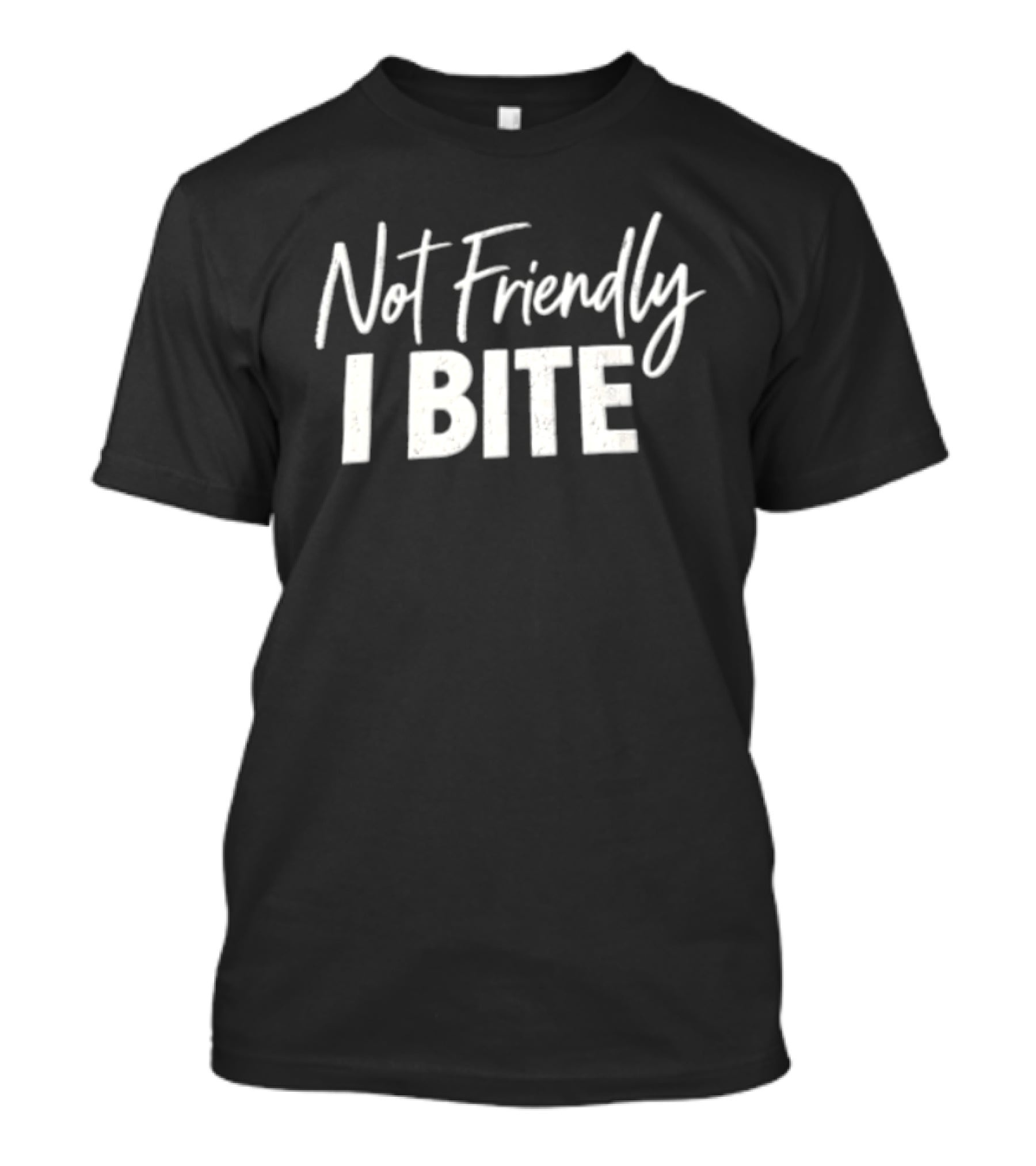 Not Friendly I Bite Distressed White Text Purple T-Shirt