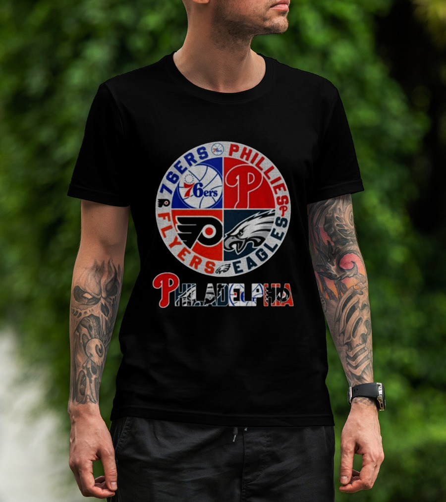 Philadelphia 76ers Phillies Flyers Eagles Sports Team Circle T-Shirt