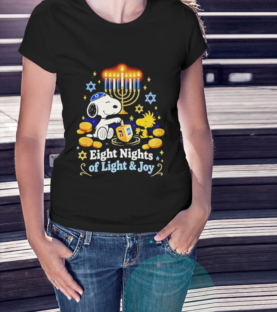 Snoopy Woodstock Hanukkah Menorah Eight Nights Of Light And Joy T-Shirt