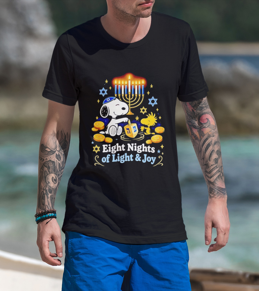 Snoopy Woodstock Hanukkah Menorah Eight Nights Of Light And Joy T-Shirt