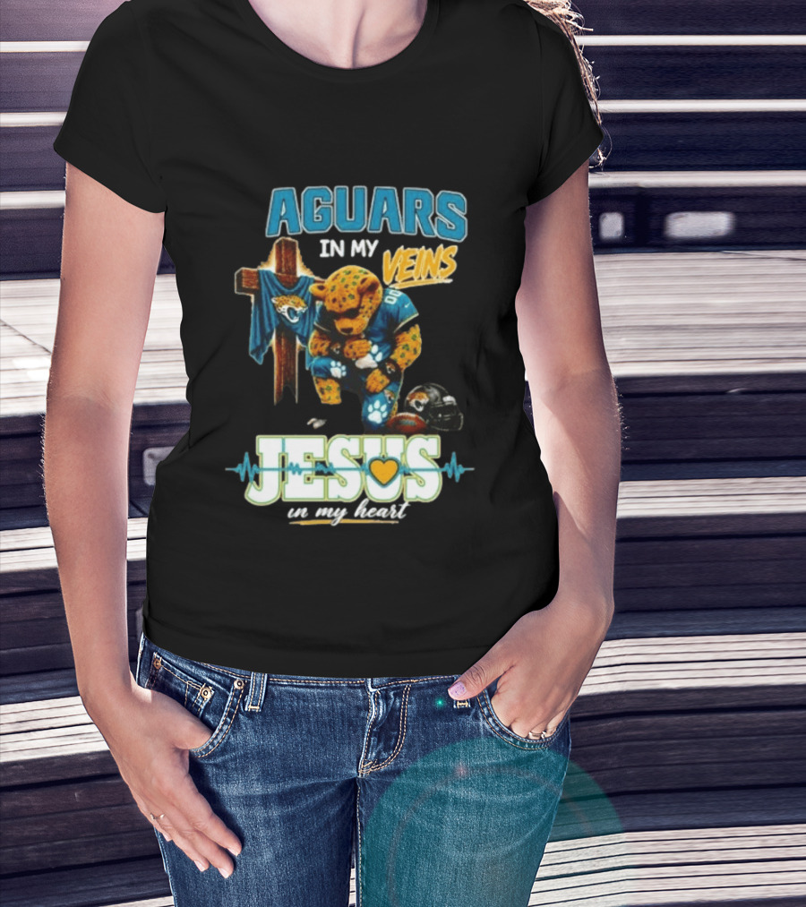 Jaguars In My Veins Jesus In My Heart Jacksonville Jaguars Football Fan Faith T-Shirt