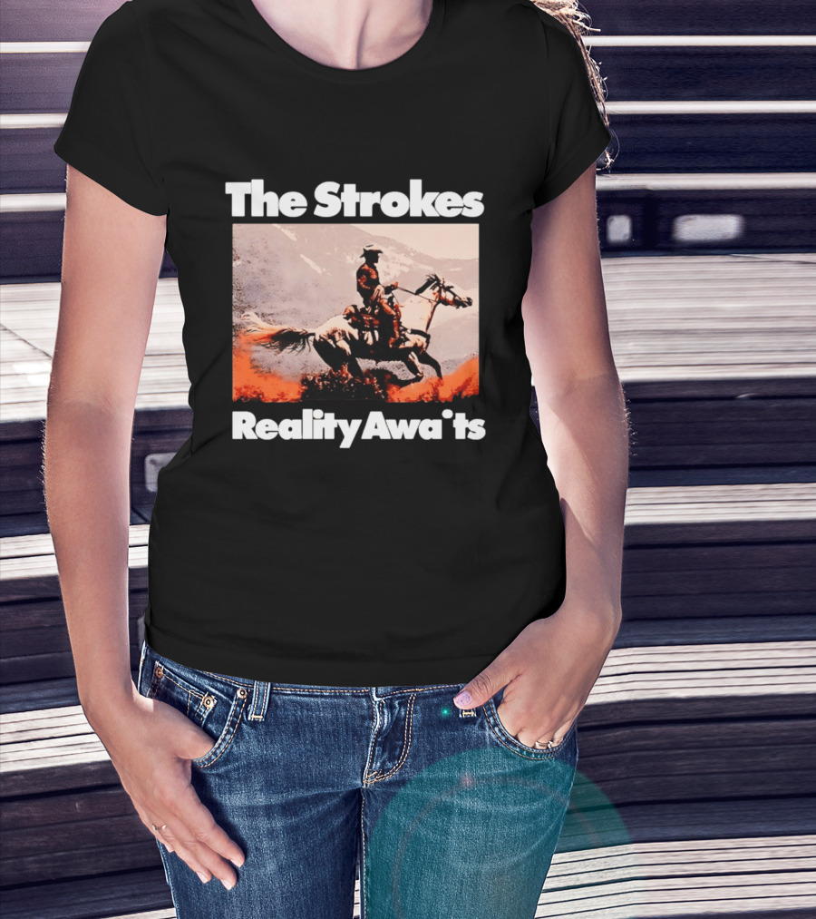 The Strokes Reality Awaits Cowboy On Horseback In Mountains Indie Rock Band T-Shirt