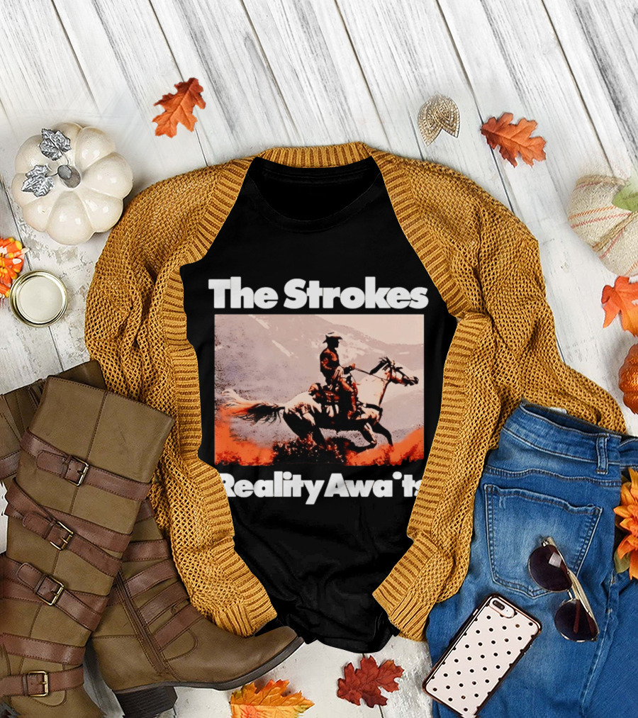 The Strokes Reality Awaits Cowboy On Horseback In Mountains Indie Rock Band T-Shirt