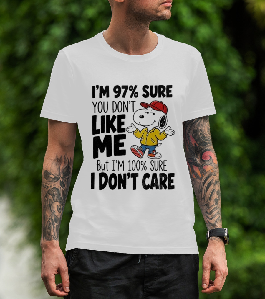 I'm 97% Sure You Don't Like Me But I'm 100% Sure I Don't Care Snoopy Red Hat Yellow Jacket T-Shirt