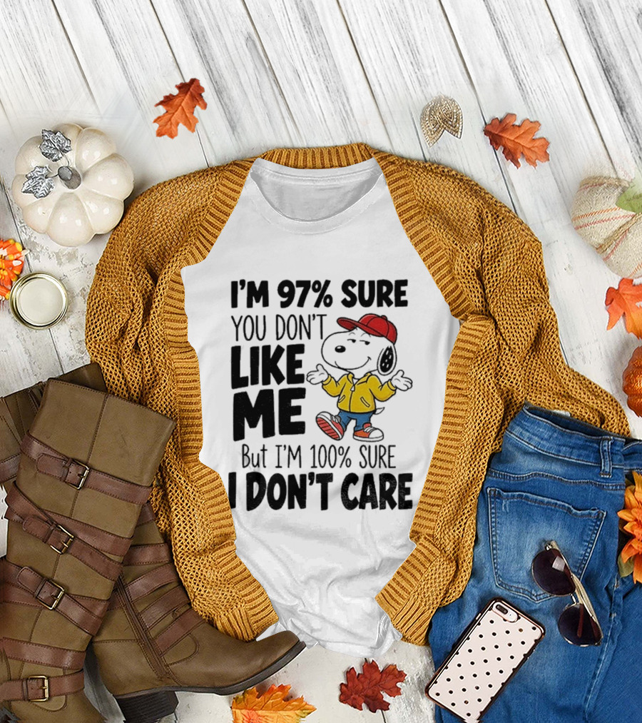 I'm 97% Sure You Don't Like Me But I'm 100% Sure I Don't Care Snoopy Red Hat Yellow Jacket T-Shirt