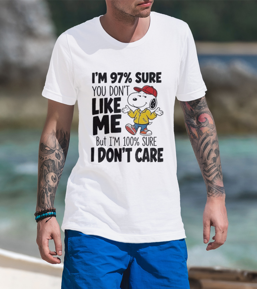 I'm 97% Sure You Don't Like Me But I'm 100% Sure I Don't Care Snoopy Red Hat Yellow Jacket T-Shirt