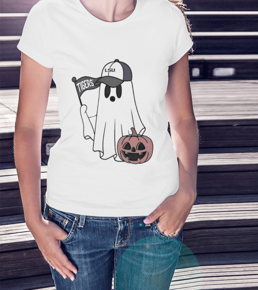 Lsu Tigers NCAA Football Halloween Ghost Pumpkin Fan Gear T-Shirt