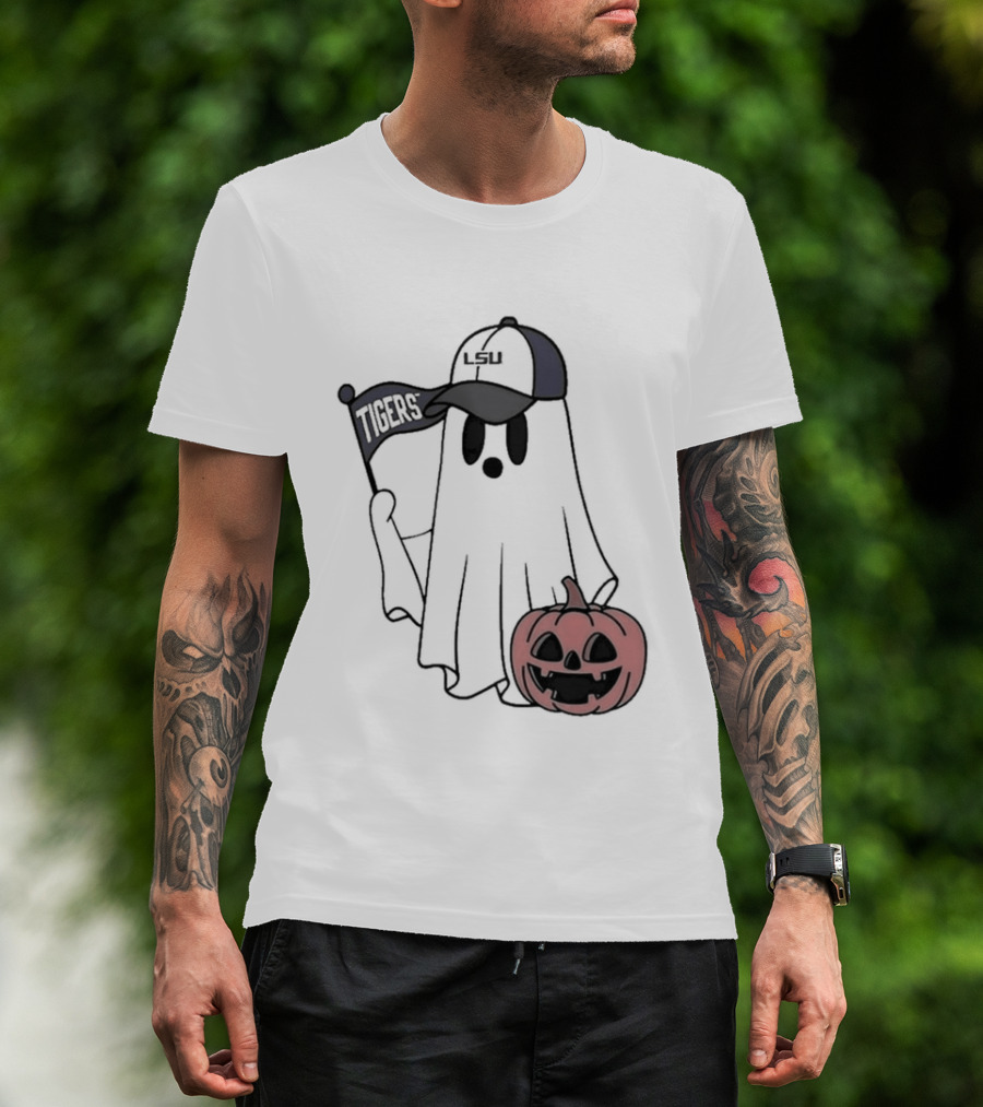 Lsu Tigers NCAA Football Halloween Ghost Pumpkin Fan Gear T-Shirt