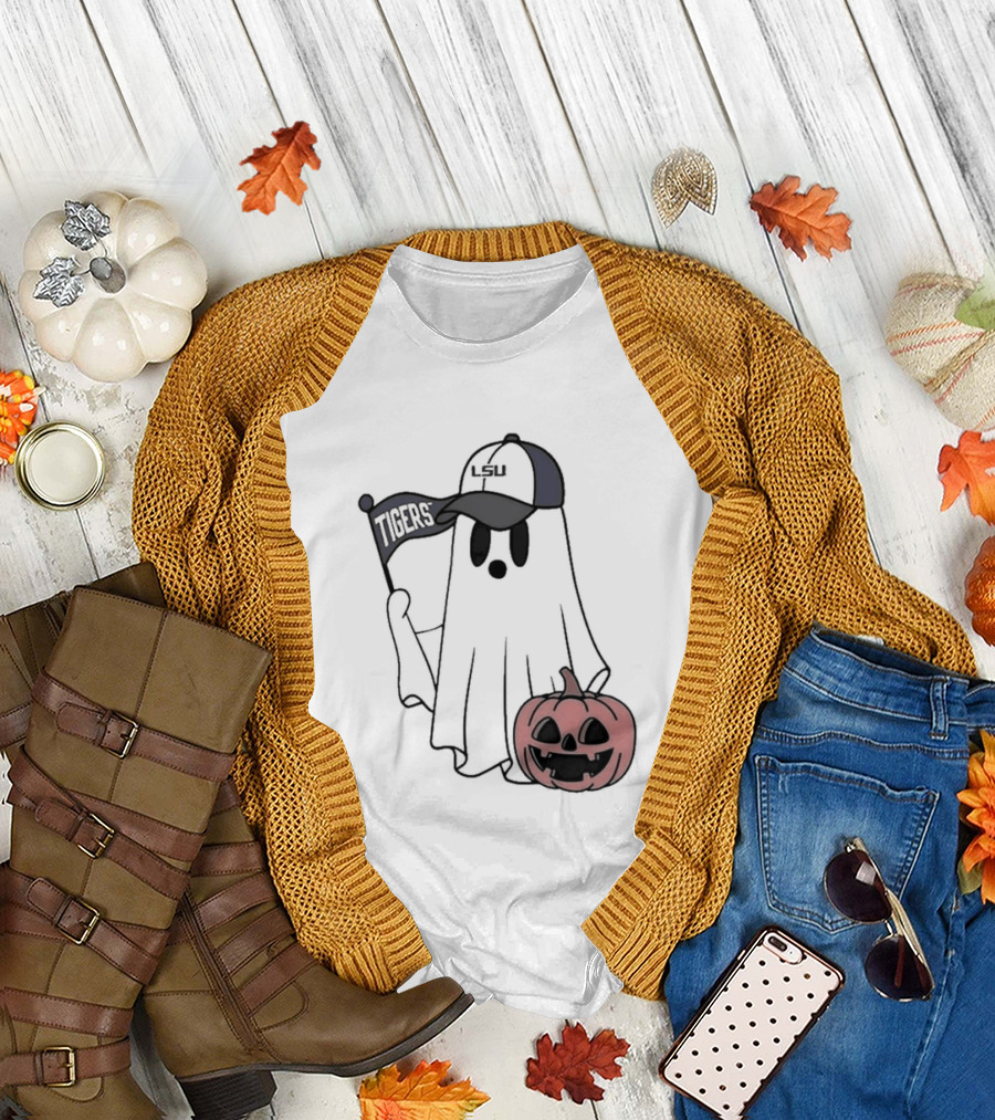 Lsu Tigers NCAA Football Halloween Ghost Pumpkin Fan Gear T-Shirt