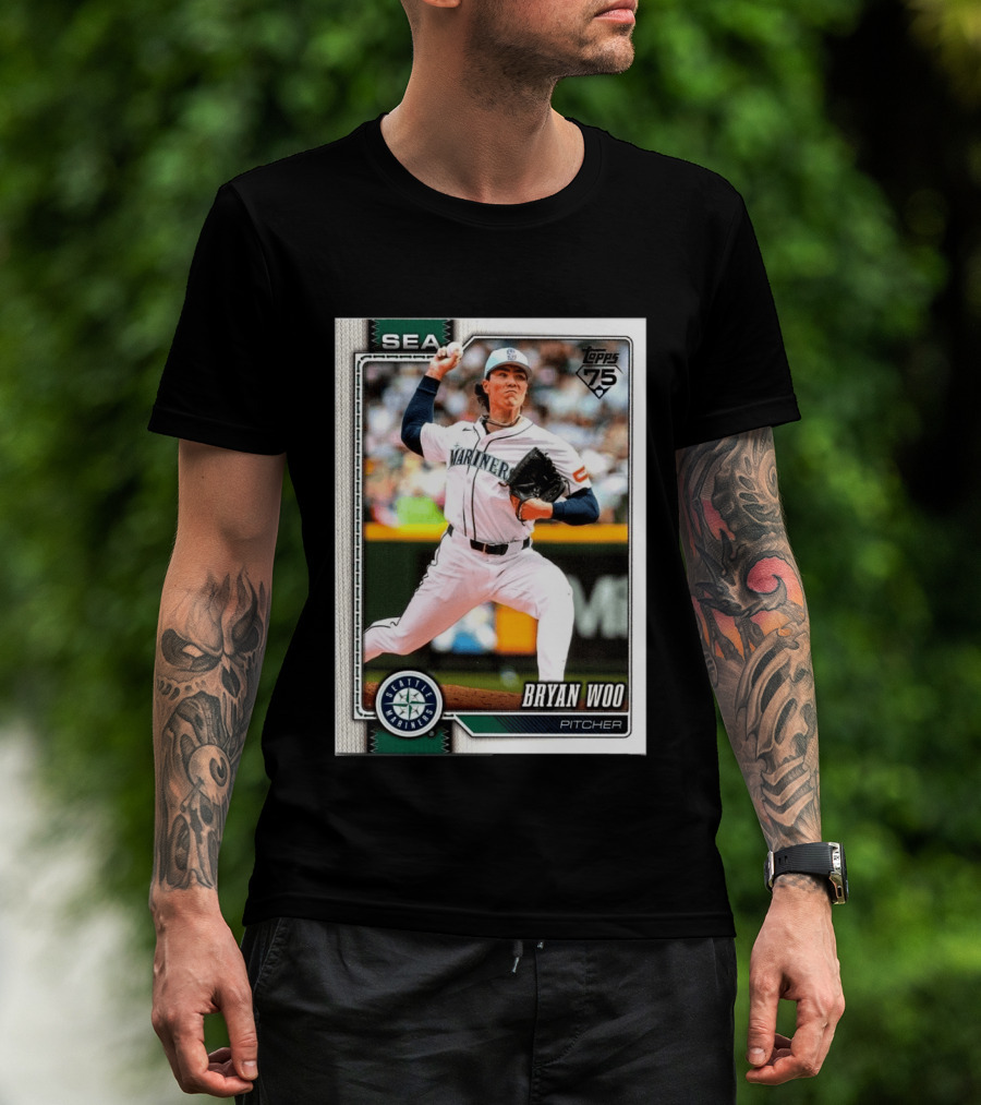 2026 Topps 75th Anniversary Seattle Mariners Bryan Woo Pitcher SEA T-Shirt