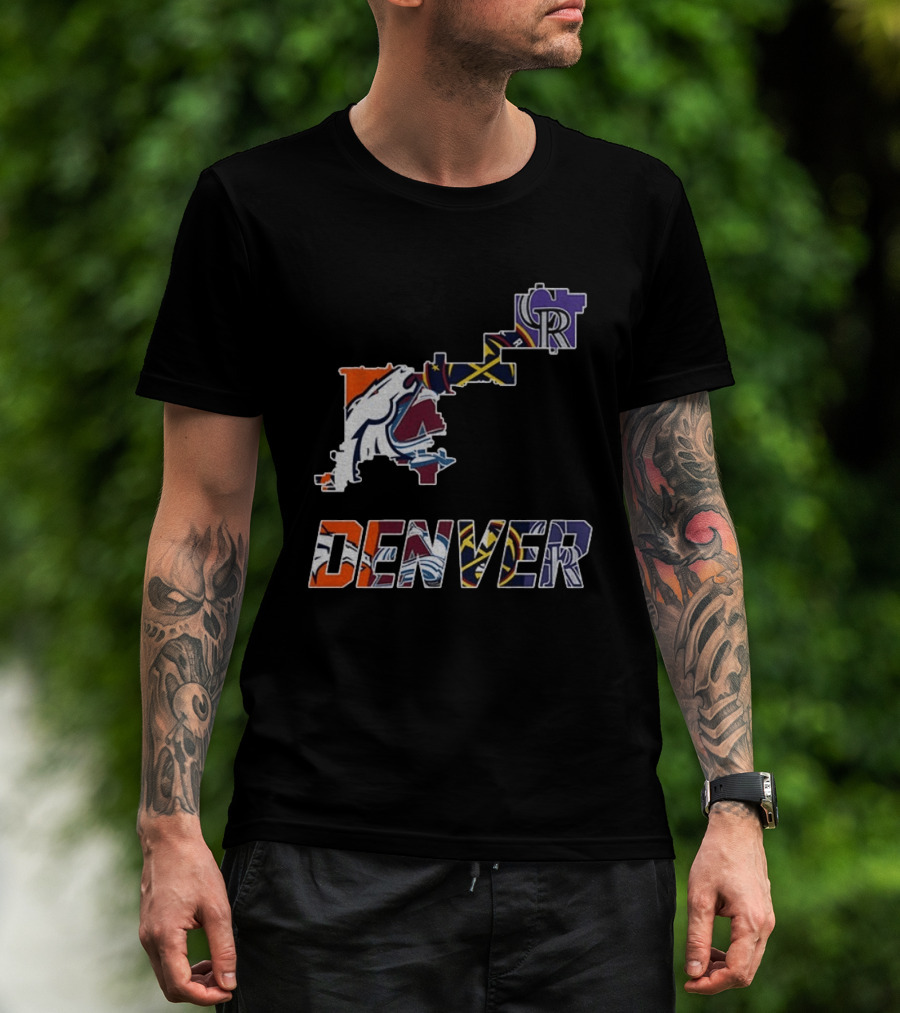 Denver Broncos Nuggets Avalanche Rockies Team Map T-Shirt
