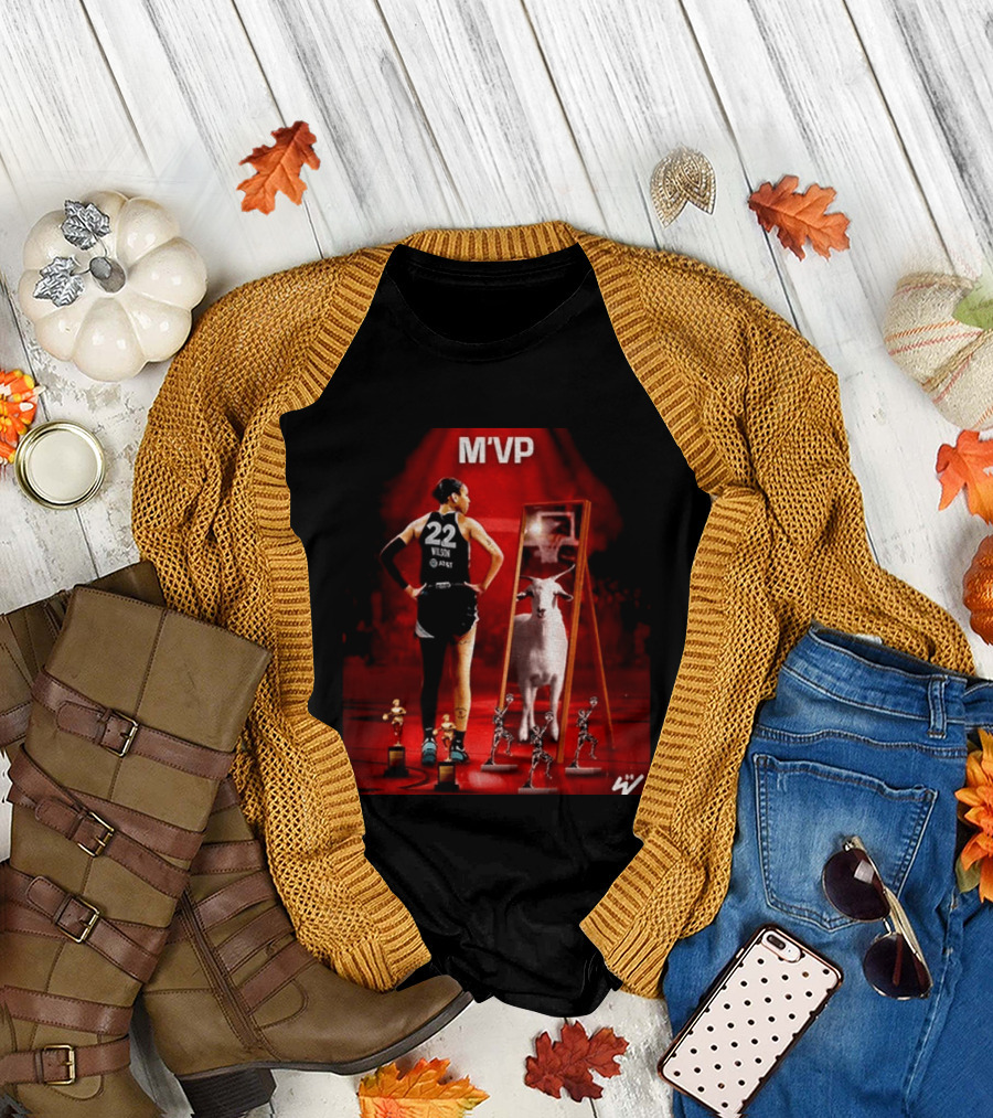 MVP A'ja Wilson Las Vegas Number 22 Goat Reflection Trophies T-Shirt