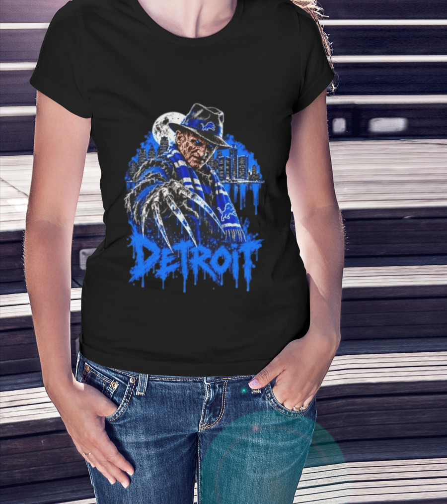 Freddy Krueger Detroit Lions Claw Moon City Skyline Halloween T-Shirt