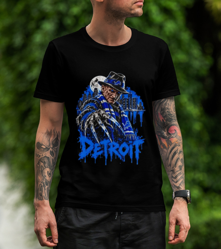 Freddy Krueger Detroit Lions Claw Moon City Skyline Halloween T-Shirt