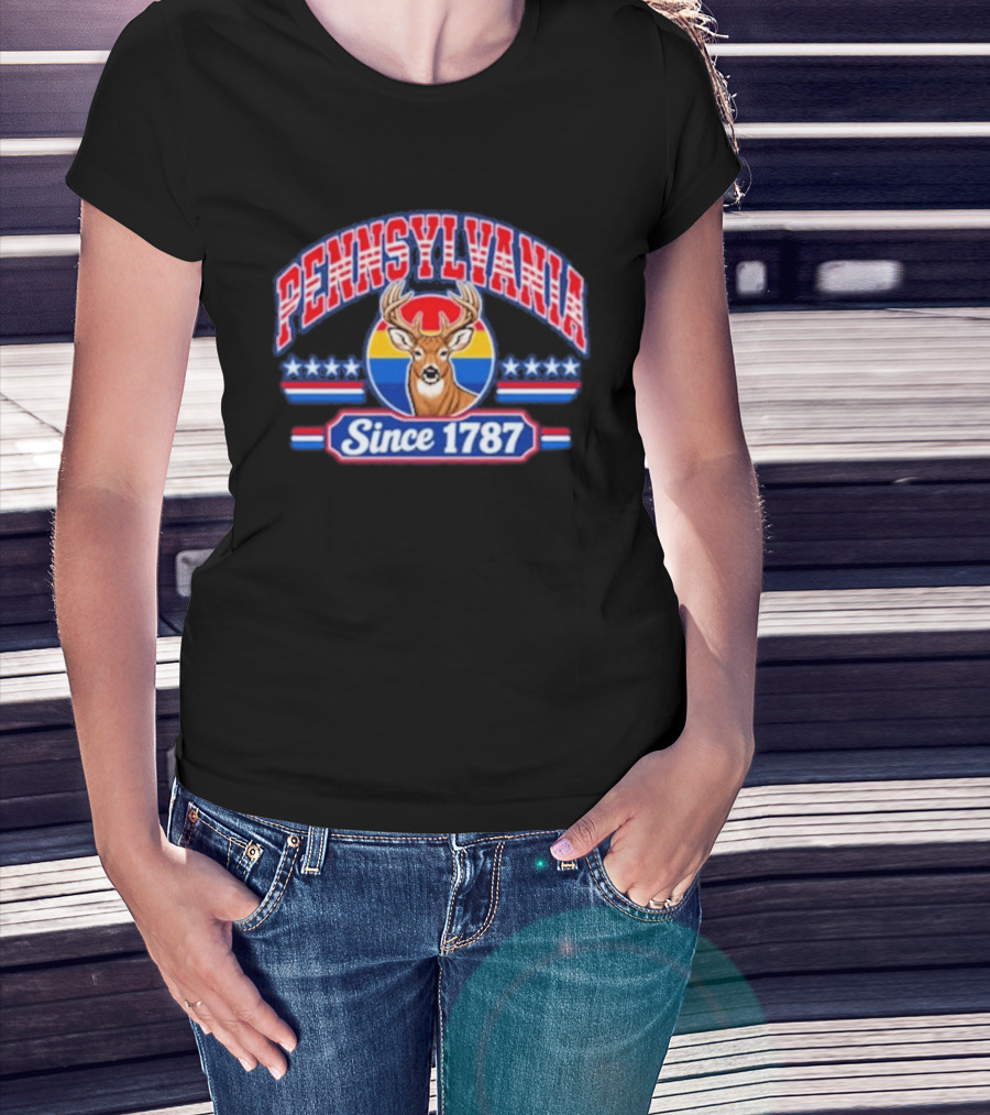 Pennsylvania Deer Vintage Tribute Since 1787 America Stars Stripes T-Shirt