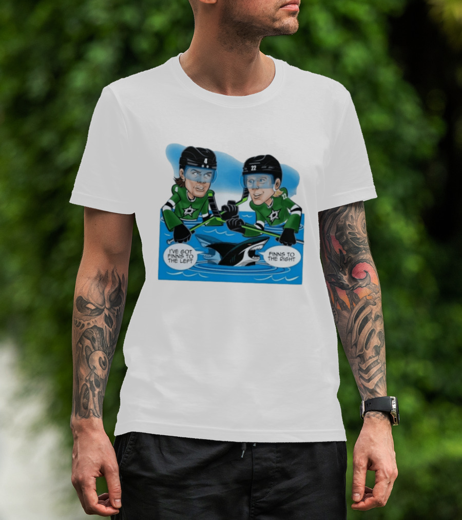 Dallas Stars Finns To The Left Finns To The Right Cartoon Hockey Players T-Shirt