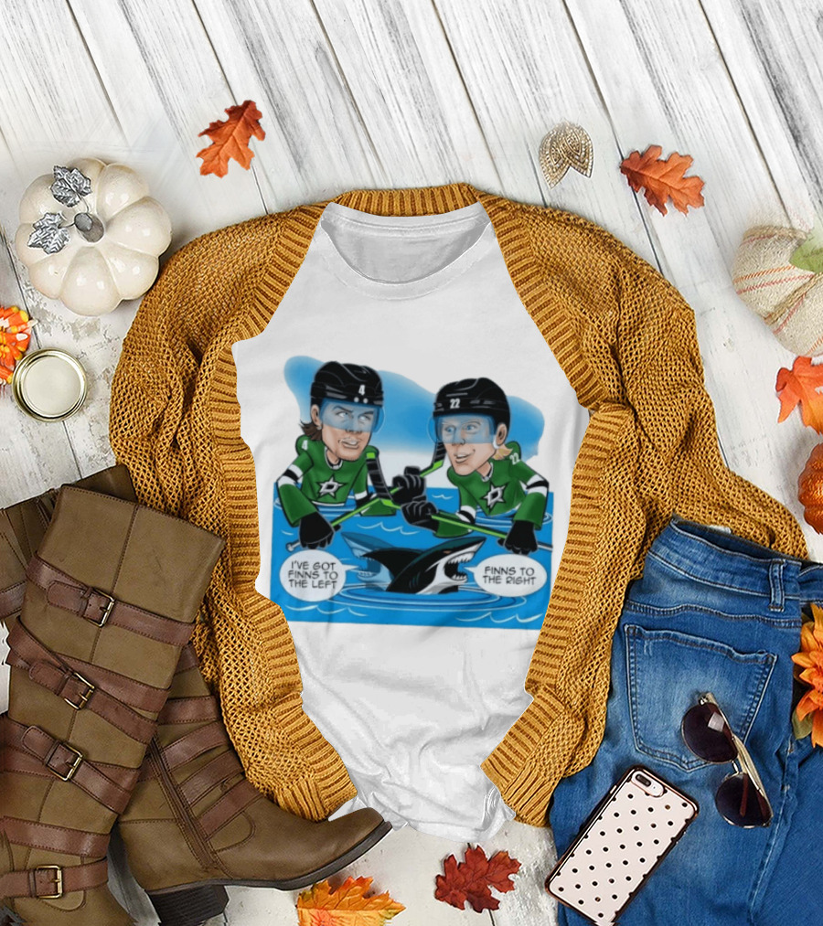 Dallas Stars Finns To The Left Finns To The Right Cartoon Hockey Players T-Shirt