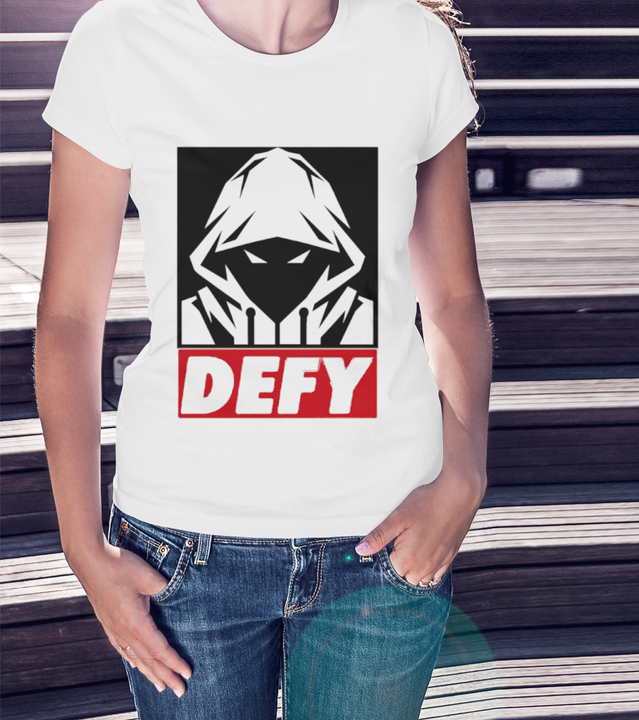 Defy Hooded Figure Streetwear Urban Fashion T-Shirt