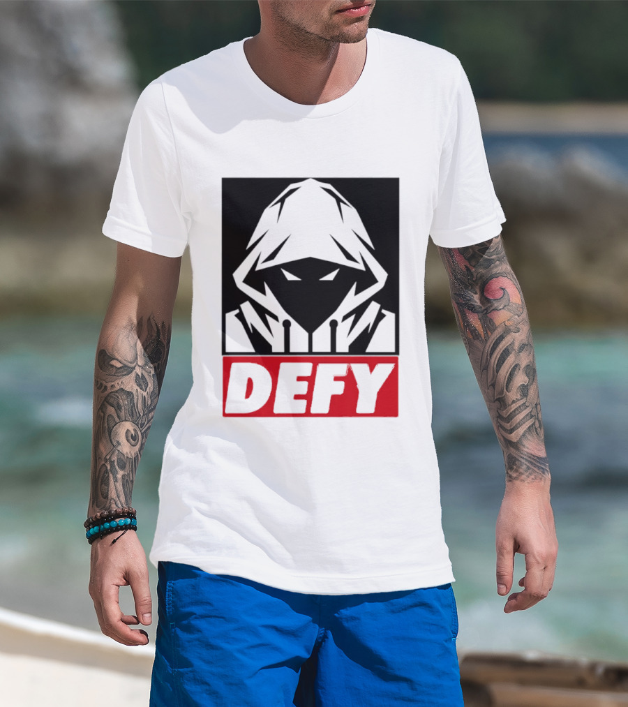 Defy Hooded Figure Streetwear Urban Fashion T-Shirt