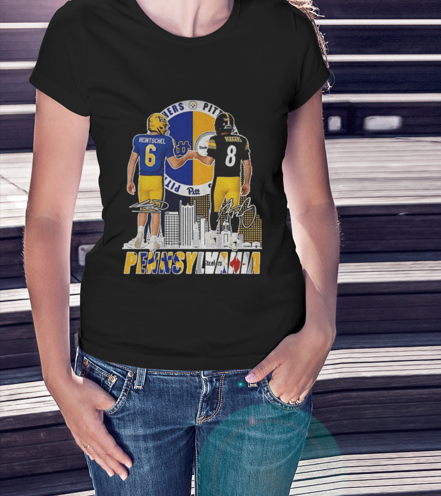 Pitt Panthers Heintschel And Pittsburgh Steelers Rodgers Pennsylvania Football Team Collaboration T-Shirt
