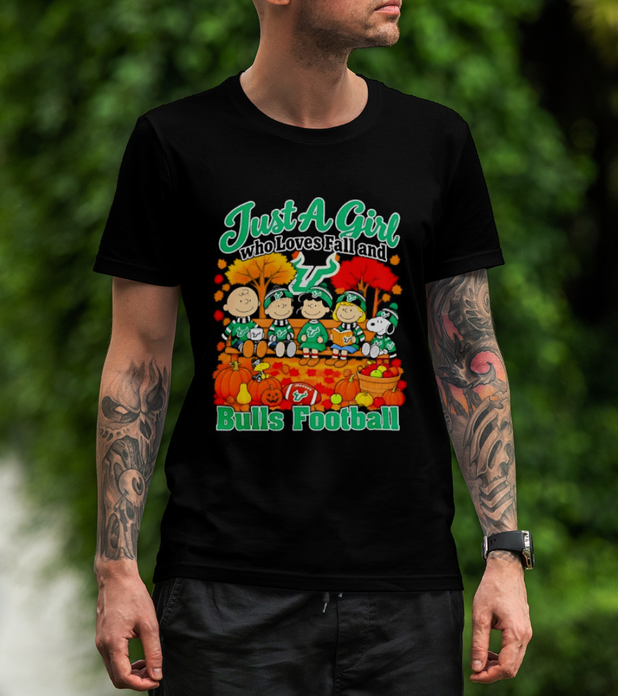 South Florida Bulls Charlie Brown Snoopy Just A Girl Who Loves Fall Football T-Shirt