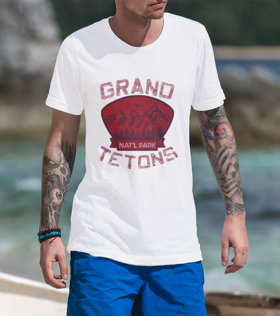 Grand Tetons Nat'l Park Distressed Mountain Landscape T-Shirt